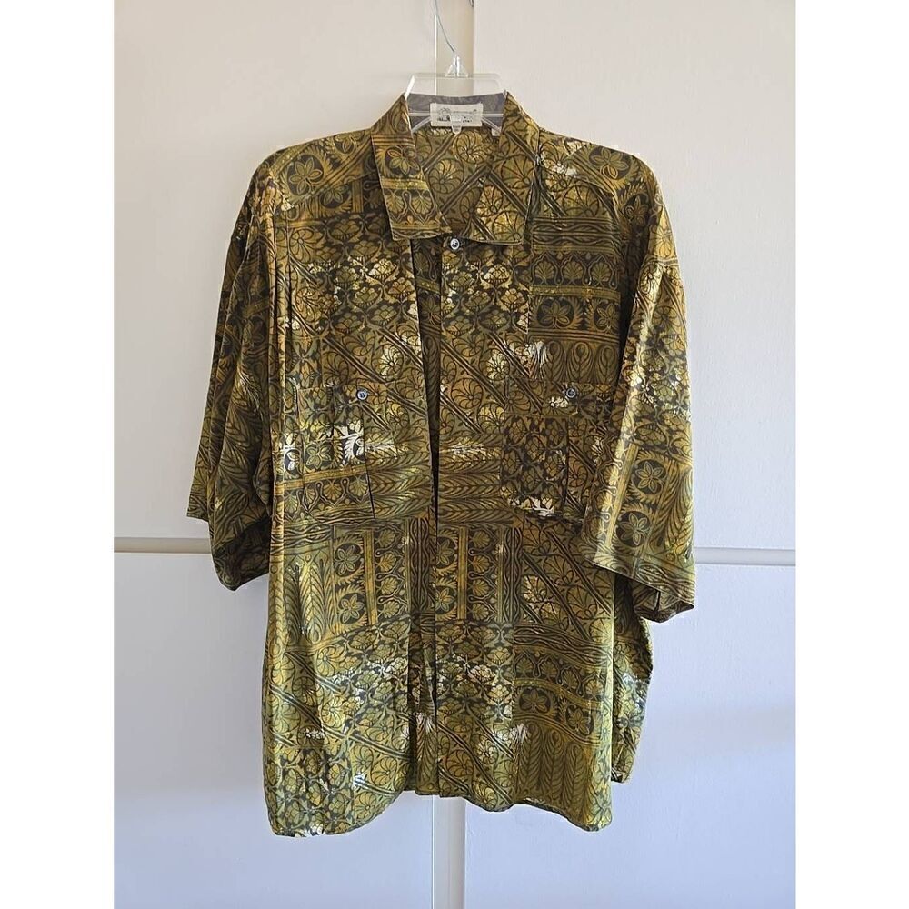 Messon vintage silk olive/black SS Camp Shirt, EUC, L